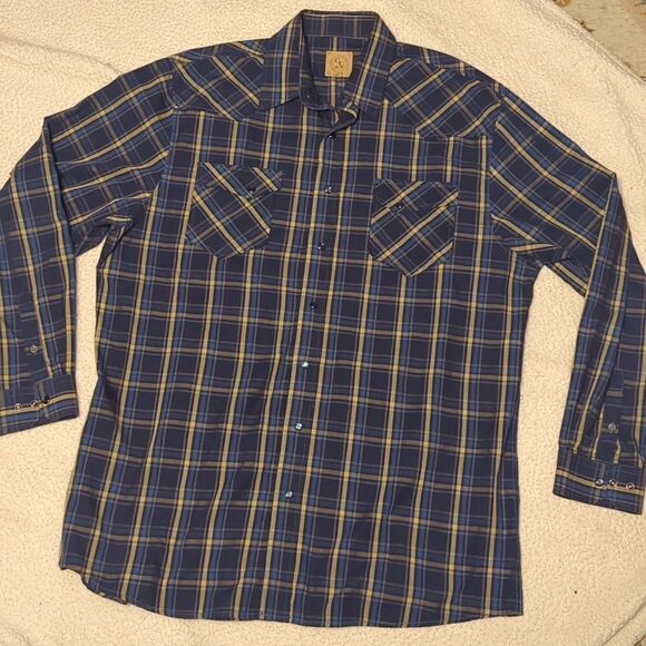 GC Blue Men's Long Sleeve Snap Shirt With a Point Collar - Picture 1 of 9